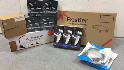 Computer CPU Stan, (3) Dual Charger Dock for PS5 Contollers, (4) LED Deformable Lamps, (2) Tablet Holders, LED Desk Lamp, (3) DisplayPort to HDMI Cables