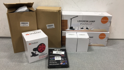 (2) Sunset Projection Lamps, (2) LED Desk Lamps, (2) Ceramic Heat Lamp Bulbs, RGB LED Strip Kit, Red Light Therapy Device