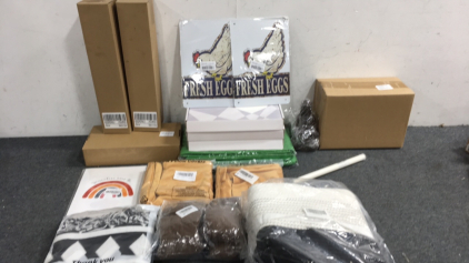 (2) Fresh Eggs Signs, Buddha Statue, (2) Door Mats And More!