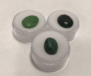 (3) Brazilian Cut And Faceted Emeralds. 7.25 carat, 9.75 carat, 11.25 carat