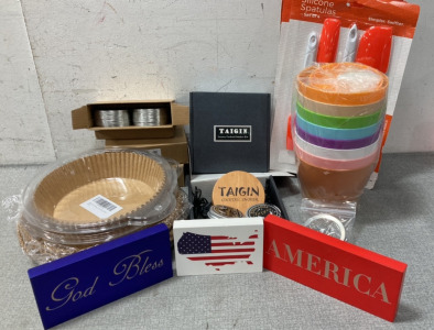(2) Taigin Luxury Cocktail Smokers, Silicone Spatulas, Baking Cups, Planters,God Bless America Plaque And Canning Lids