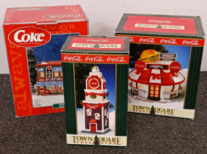 (3) Coca Cola Town Square Collection Holiday Collectibles