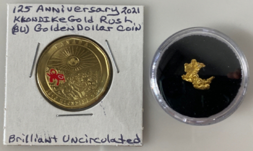 Alaska/ Klondike Gold Nugget and Gold Rush BU Gold Plated Dollar Coin