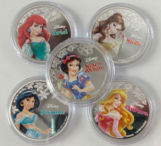 (5) Disney Princess Silver Plated Collector Coins