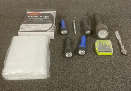 Flash Lights, Boot Extraction Kit, and (6) HEPA Bags