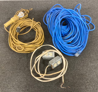 Large Blue Extension Cord. Yellow Extension Cord w/Light. Extension Outlet