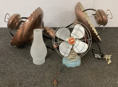 Vintage Light Fixtures And Desk Fan