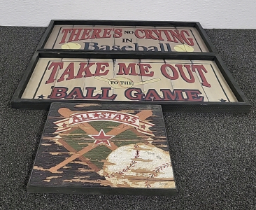 (3) Wood Baseball Signs
