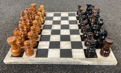 Marble Chessboard With Wooden Pieces