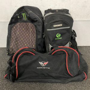 (2) Backpacks and (1) Corvette Duffel Bag