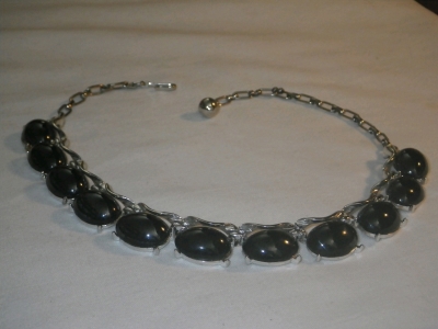 Silver Tone Black Onyx Necklace 15.5 Inches