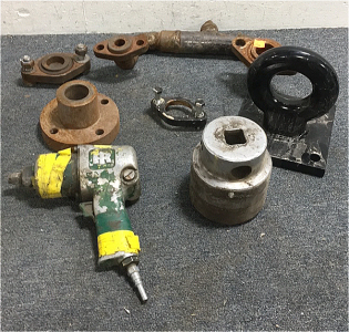 (4) Various Unknown Valve Assembly’s (1) 4-Bolt 21-Ton Hook Proto 3-1/8” x 1” Drive Socket (1) Ingersoll Rand 1/2” Impact Wrench