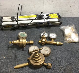 (3) Gas Welding Regulators (10) Safeco Document Holders (9) Smith Brass Flow Restrictors