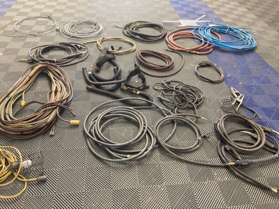 Pallet of Various Welding Leads, Tubing, Metal Cord, Oxgen / Acetylene Lines, light Strip, Electrical Wires, Plus More