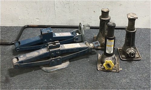 (2) Standard Car Jacks (3) Bottle Jacks (1) Jack Bar