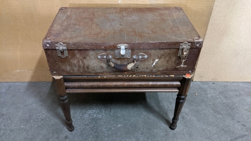 Antique Metal Trunk w/Wood Stand