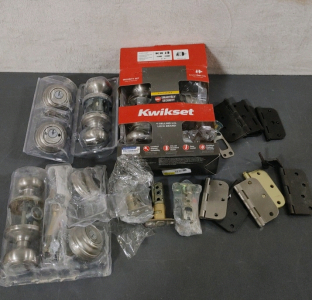 Assortment of Door Knobs, Bolts, & Hinges