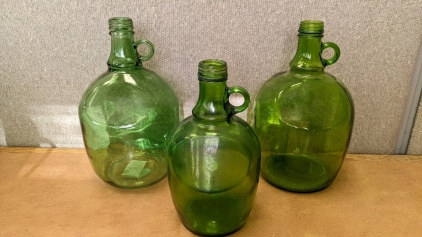 (1) 50oz & (2) 101oz Green Glass Jugs