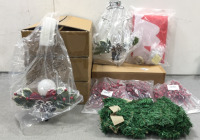 Christmas Items: (6) Tree Shaped Solar Lights, (2) Snowman Solar Lights, Santa Blow Up, (3) Fake Holly, Garland