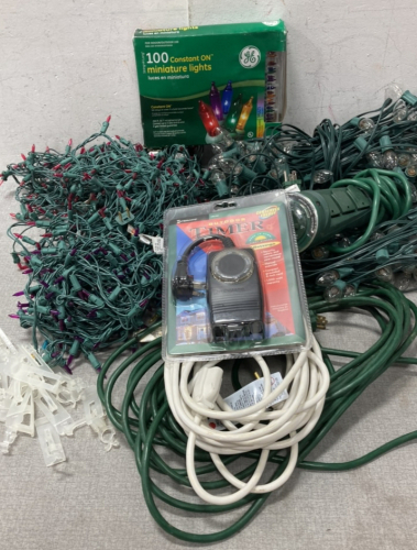 Christmas Lights, Extension Cords, Outdoor Timers And Light Clips