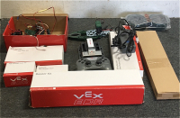 (1) Vex Clawbot Claw With Motor (1) vex 8-Bay Smart Battery Charger (4) Vex 4” wheels (1) Vex Wireless Controller (1) Vex Cortex Microcontroller (1) Vex Booster Parts Kit (7) Vex V5 2-Wire Motors and more