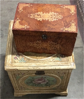 (1) 12” x 8” x 7” Wooden Ornate Jewelry Box (1) 16” x 16” x 16” Retro design storage Box