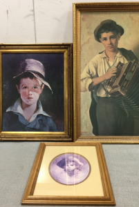 (1) Framed Young Boy Portrait in Color, (1) Framed Young Boy Portrait in Glass, (1) Framed Young Boy Playing Accordion