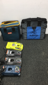 (4) Ryobi Battery Chargers with a Carrying Case (1) Collapsible Subaru Box