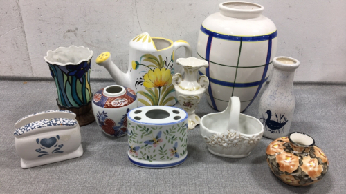 (7) Various Decorative Vases, Toothbrush Holder, Napkin Holder, Candle Holder