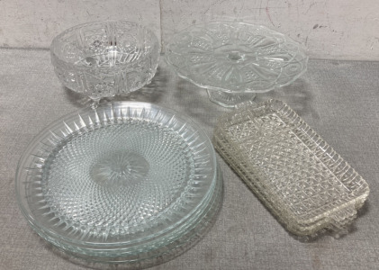 Vintage Cake Platter, Footed Bowl, (5) Plates And (3) Snack Platters