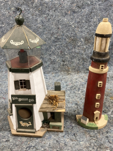 (1) Sea Breeze Inn Lighthouse Figurein (1) Lighthouse Wall Mount Figurein