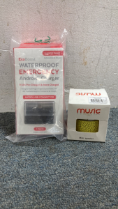 (1) EcoBoost Waterproof Emergency Android Charger , (1) Yellow Music Mini Speaker