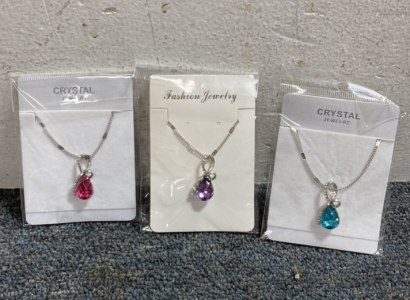 (1) Crystal Jewelry Necklace Pink, (1) Crystal Jewelry Necklace Purple, (1) Crystal Jewelry Necklace Light blue