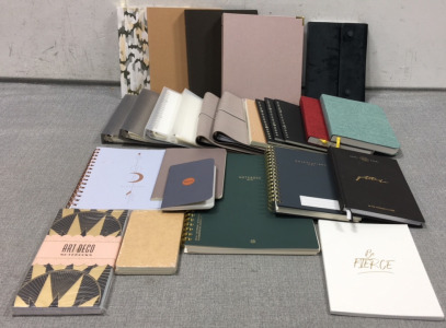 (21) Various Notebooks/Journals, (4) Small Flexible Binders w/ Grid Paper, (4)Small Hard Binders