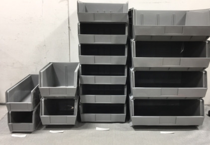 (14) The Container Store Stacking Storage Bins in 4 Sizes