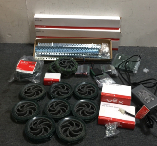 (4) Vex Linear Motion Kits (8) Vex 4” Wheels (4) Vex 4” Omni-Directional Wheels (2) Vex Bumper Switches (4) Vex V5 2-Wire Robot Motors (1) Vex High Strength gear and chains kits (1) Vex V2Smart Charger