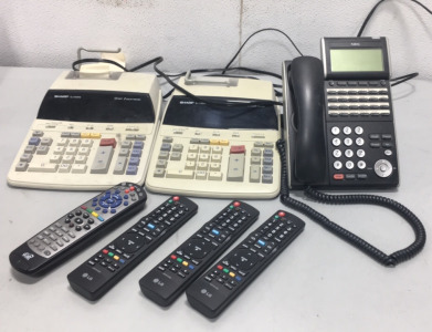 (2) Sharp EL-2192RII 12 Digit 2 Color Printers, (1) NEC Telephone, (3) LG Remote Controls, (1) Dish Network Remote