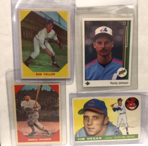 Collectible Baseball Cards… Jim Hegan, Honus Wagner, Bob Feller, Randy Johnson