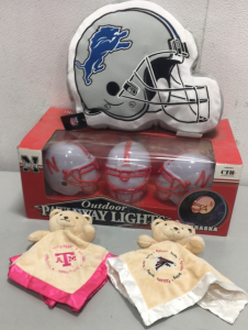 Nebraska Huskers Outdoor Pathway Lights, NFL Detroit Lions Pillow, Atlanta Falcons Hand Puppet, Texas A&M Hand Puppet