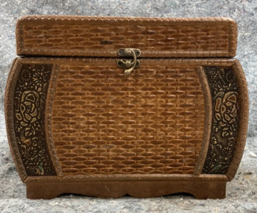 (1) Small Brown Wicker Storage Container 11”x9”