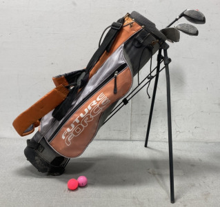 Future Force Golf Bag With (4) Clubs And Few Balls