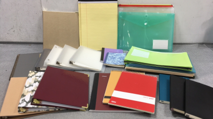 Various File Folders, (3) Journals, (6) Notebooks, (2) Notepads, (8) Small Binders