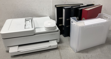 HP Envy Pro Pinter, EERO, (5) Binders, Plastic File Holder And Deviders