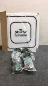 (8) Vex 4” Omni-Directional Robot Wheels (2) Bags Of Vex Robot Gears and Tank Tracks (3) 21” x 21” Vex Competition Robitics Signs