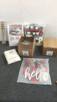 (4) Boxes Plastic Champagne Glasses, (2) Boxes All Application Clip, Wreath Storage Bag and more