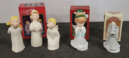 Holiday Botique Set of (3) Ceramic Angel's, Christmas Porcelin Music Angel and Glass Musical Figurine