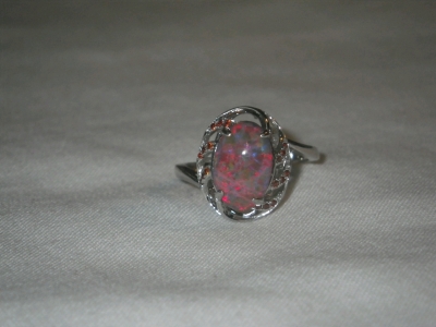 Silver Tone Fire Opal Ring Size 7