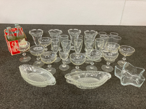 Sundae Glasses, Cocoa Cola Bottles, And Assortment Of Glasses