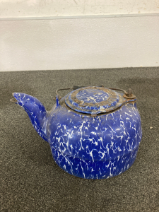 Antique Blue Granite Cast Iron Tea Pot