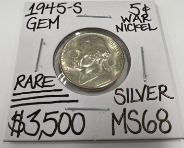 1945-S MS68 RARE SILVER GEM WAR NICKEL